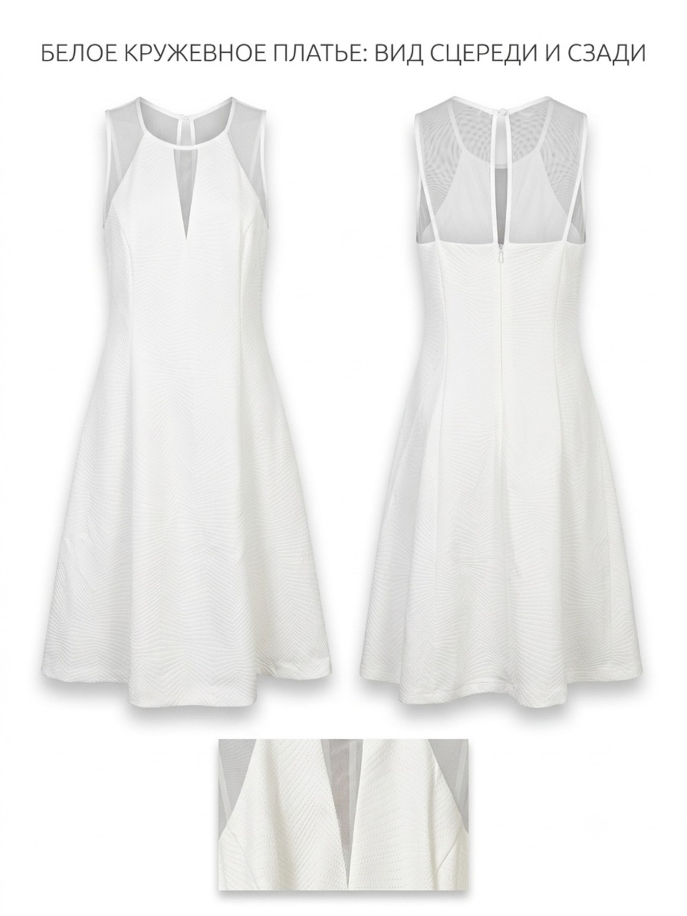 Guess White Sleeveless Lace Fit-and-Flare Midi Dress with Mesh Inset